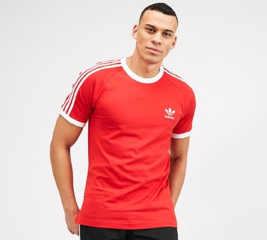 red adidas three stripe t shirt