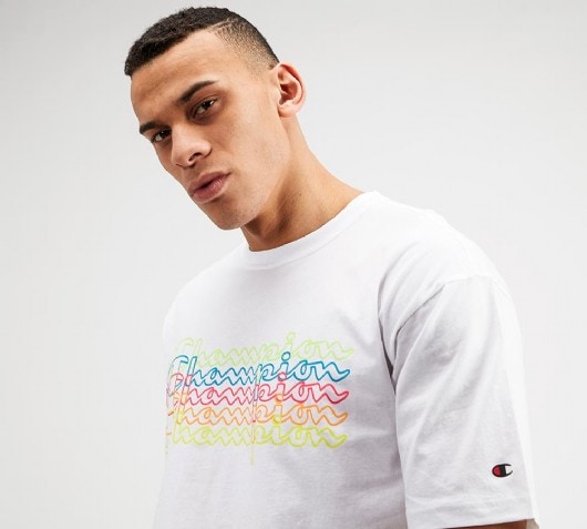 champion rainbow logo tee