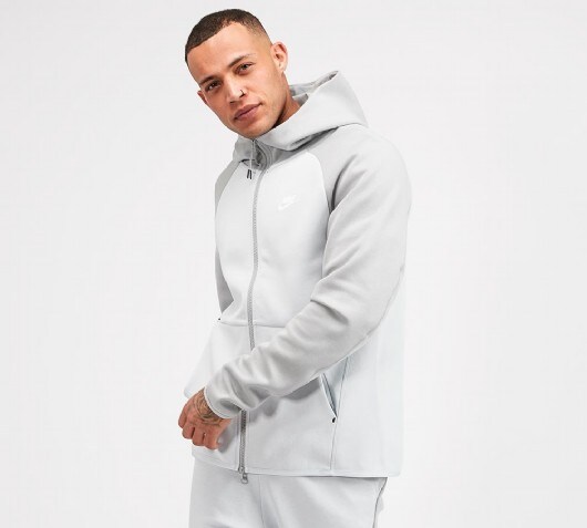 white and grey tech fleece hoodie