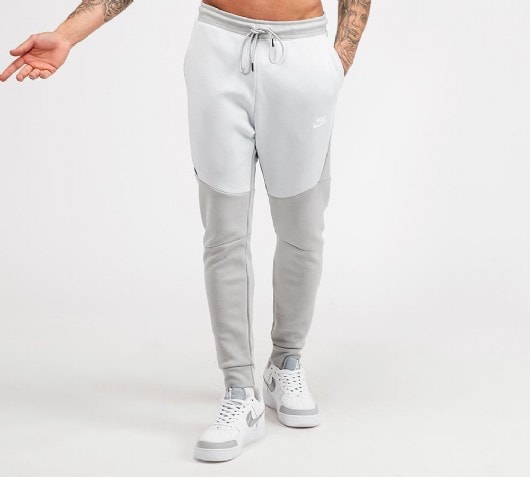 white and grey tech fleece joggers