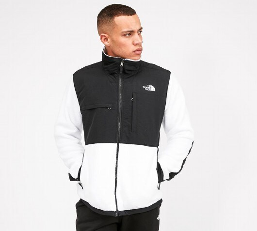 white fleece north face jacket