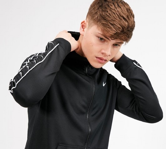 nike swoosh tape hoodie black