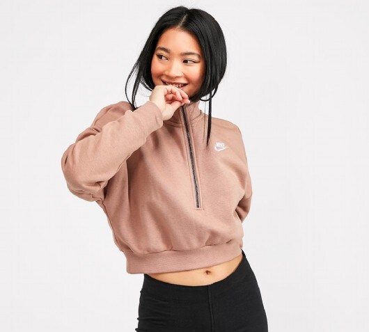 nike essential fleece half zip crop