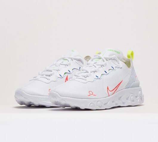 react element 55 trainers white laser crimson racer blue