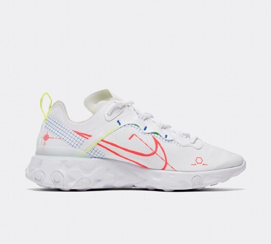 react element 55 trainers white laser crimson racer blue