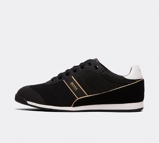 black and gold boss trainers