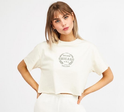 Image of Womens Cropped Embroidered Logo T-Shirt