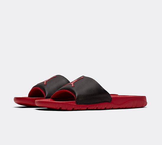 red and black jordan slides