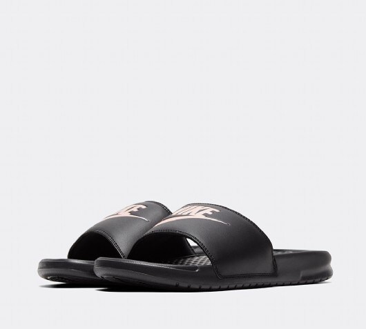 nike benassi slides women's black and rose gold