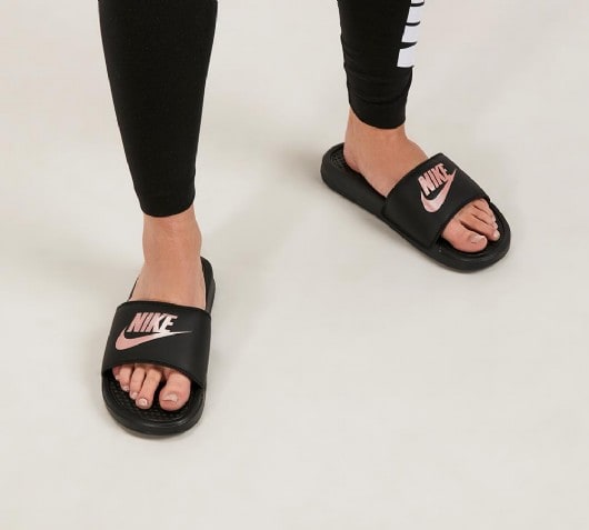 nike slides rose gold and black