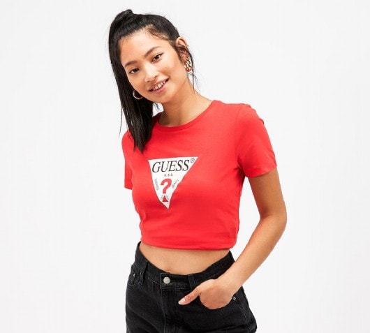 guess red t shirt women's