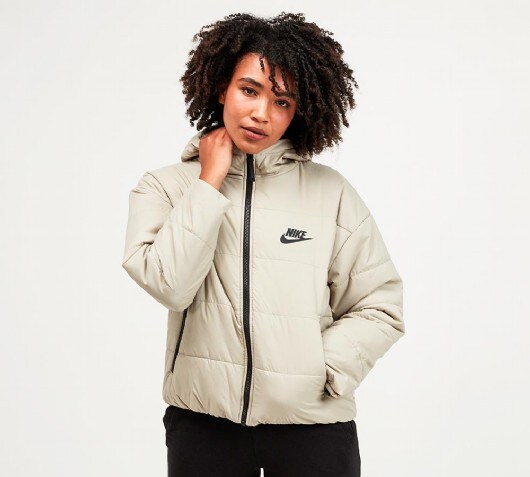 nike padded jacket with back swoosh in stone