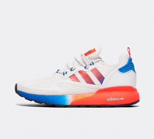 red white and blue adidas trainers