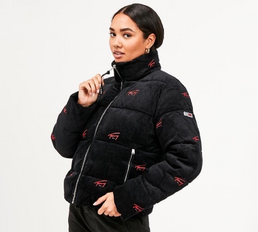 corduroy relaxed fit puffer jacket
