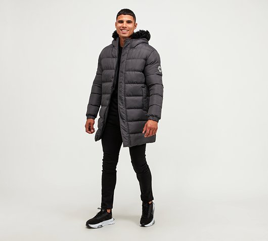 mens black longline puffer coat