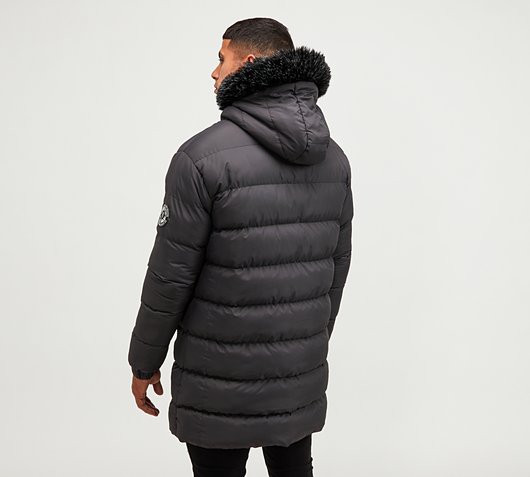 grey longline puffer coat