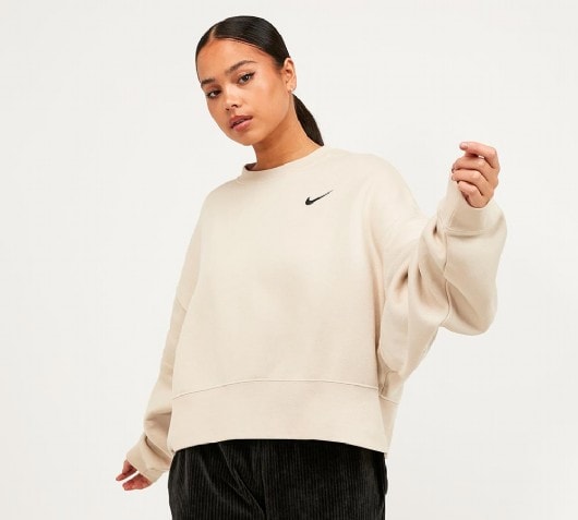 nike mini swoosh oversized boxy sweatshirt in oatmeal