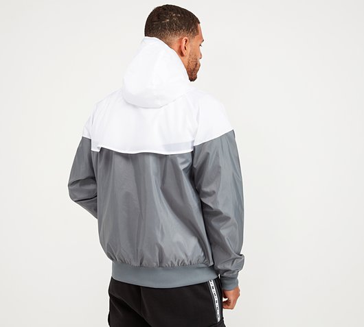 gray and white windbreaker