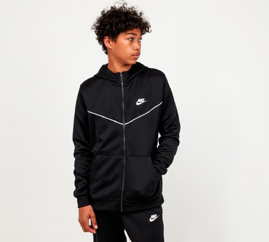 Nike Junior Repeat Full Zip Hoodie | Black / White | Footasylum