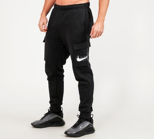 Nike Air Print Fleece Cargo Jogger | Black / Reflective Silver | Footasylum