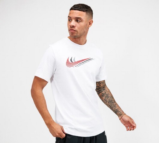 red nike shirt with white swoosh