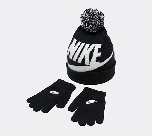 Nike Swoosh Pom Beanie and Glove Set | Black / White | Footasylum