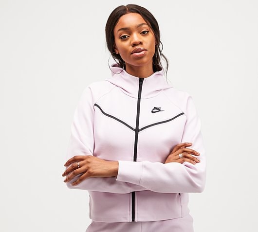 Nike Womens Tech Fleece Full Zip Hoodie | Regal Pink / Black | Footasylum