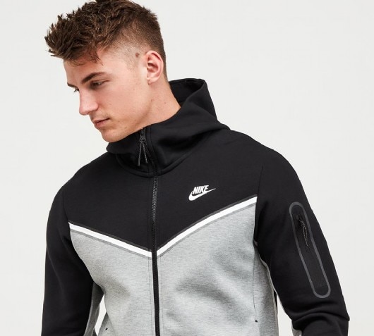 Nike Tech Fleece Full Zip Hoodie Black/Dark Grey Heather/White ...