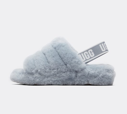 white fluffy ugg slides