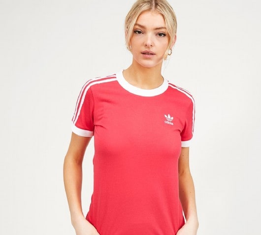 adidas 3 stripe t shirt pink