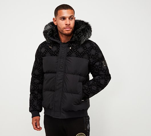 black puffer bomber jacket