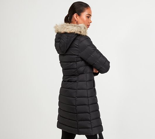 Faux Fur Hooded Longline Padded Jacket 