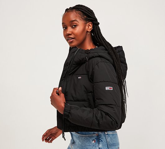 womens black crop puffer jacket