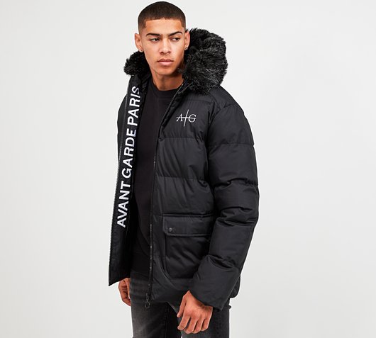 Avant Garde Fur Trim Logo Puffer Jacket 