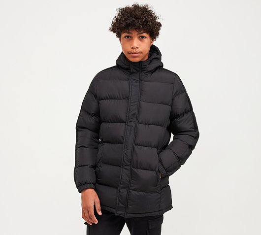 Brave Soul Junior Longline Hooded Puffer Jacket | Black | Footasylum