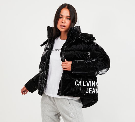 calvin klein black winter coat womens