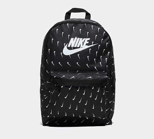 Nike Heritage AOP Swoosh Backpack | Black / Black / White | Footasylum