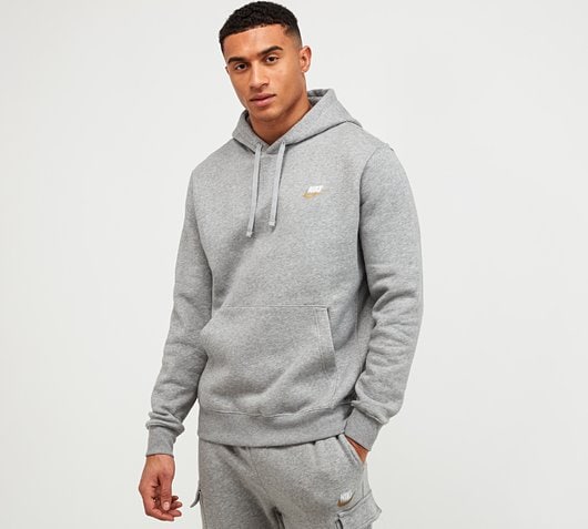 Nike Club Overhead Hoodie | Dark Grey Heather / White / Gold | Footasylum