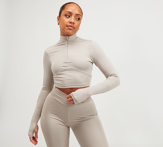 nike air ribbed high neck light beige long sleeve top