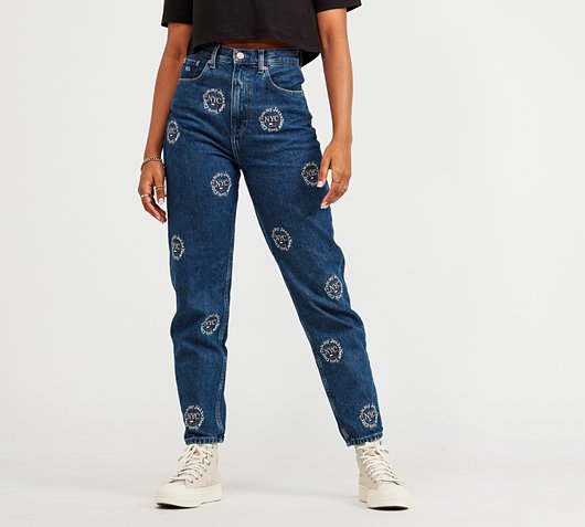 Womens Mom Ultra High Rise Tapered Embroidered Jean