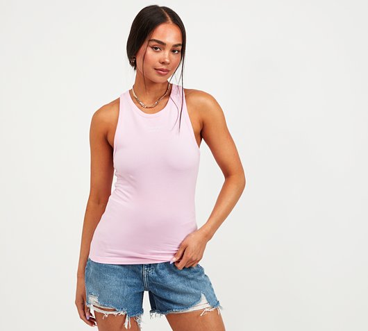 Womens Stacked Logo Racer Tank Top