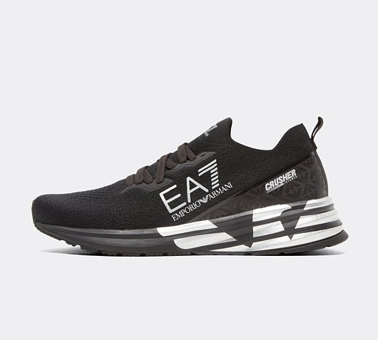 EA7 Crusher Distance Knit Trainer | Triple Black / Silver | Footasylum