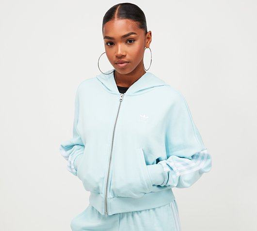 adidas Originals Womens Adicolor Crop Full Zip Hoodie | Almost Blue |
