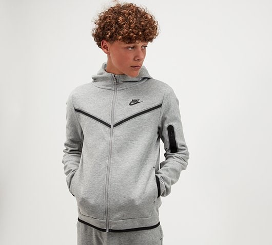 Nike Junior Tech Full Zip Hoodie Dark Grey Heather | CU9223-063 FOOTY.COM