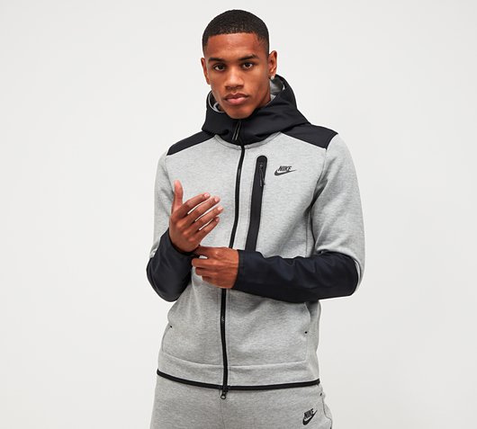 Nike Tech Fleece Woven Overlay Full Zip Hoodie - Dark Grey Heather |  DR6165-063 | FOOTY.COM