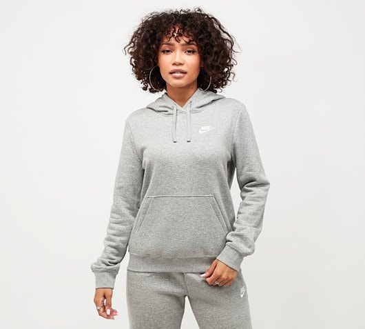 Nike Womens Club Overhead Hoodie | Dark Grey Heather / White | Footasylum