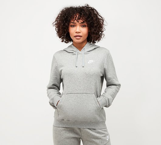 Nike Womens Club Overhead Hoodie | Dark Grey Heather / White | Footasylum