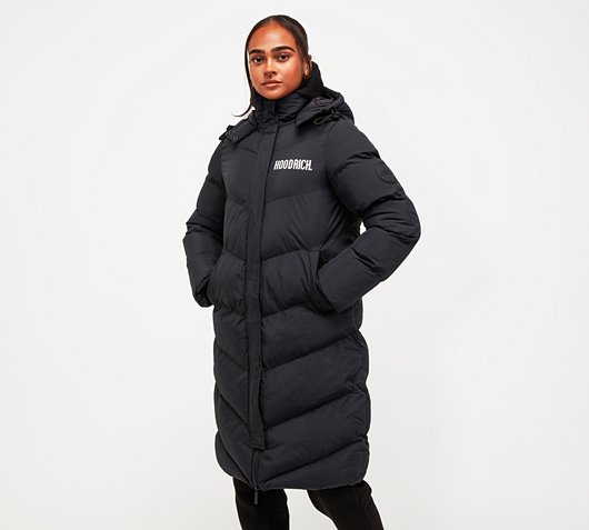 Hoodrich Womens Longline Puffer Jacket | Black / White | Footasylum