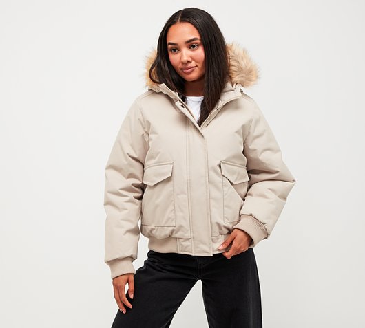 Womens Padded Faux Fur Bomber Jacket