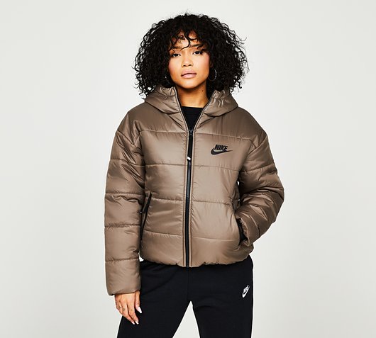 Nike Womens Classic Synthetic Hooded Jacket | Olive Grey / Black ...